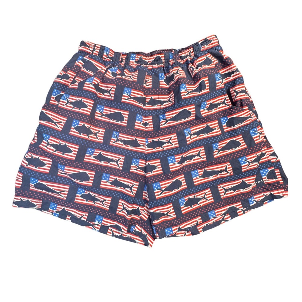 Columbia Mens Medium Fishing Shorts Mesh Lined USA Flag Fish Print Swim Trunks